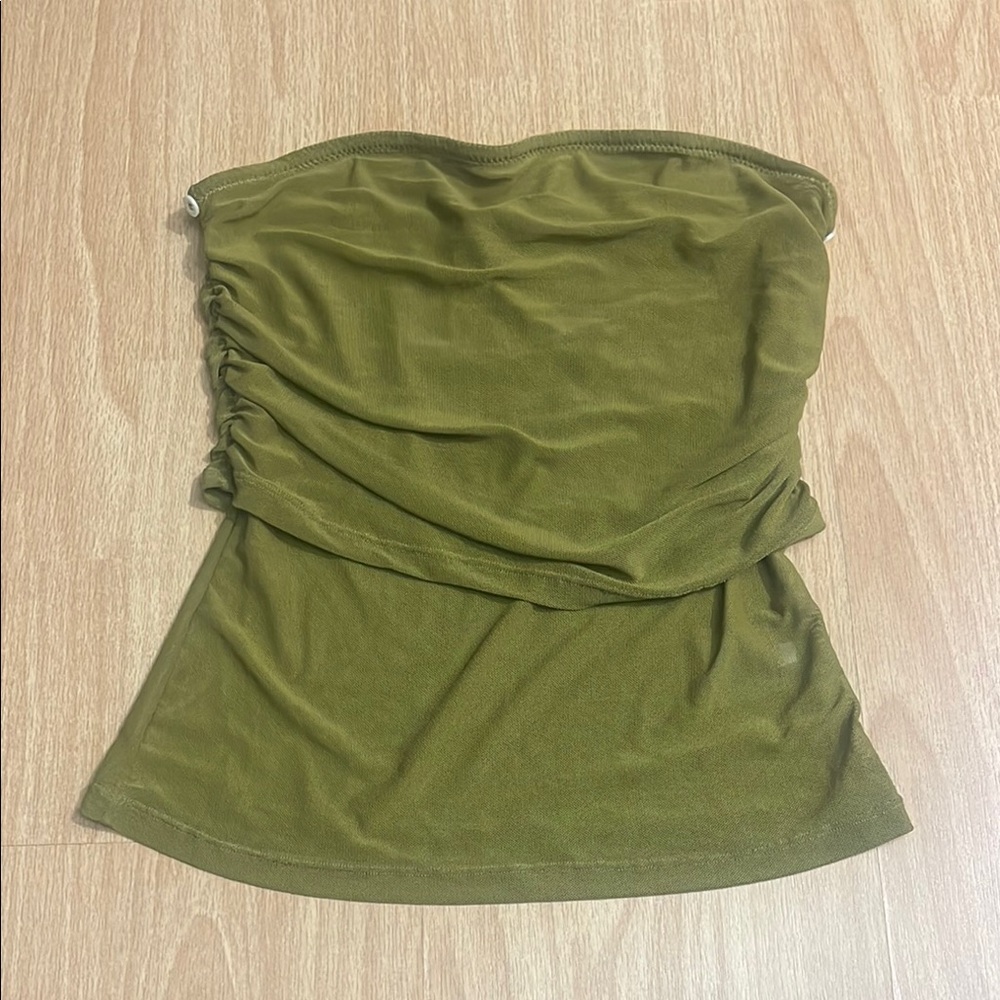 Miaou Olive Green Strapless Top, Sz L can fit smaller